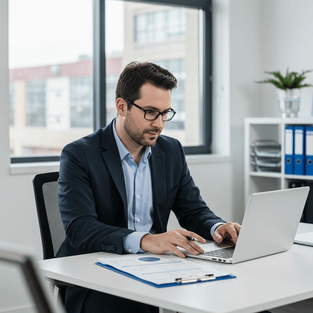 Businessman focused on computer screen