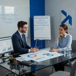 Colleagues discussing financial strategy