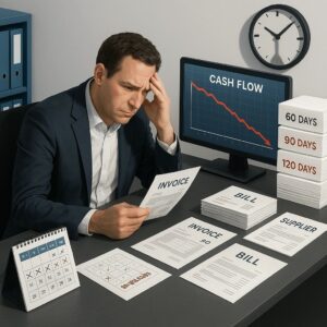 Concerned man with cash flow chart