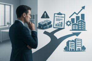Man analyzing business restructuring paths