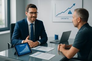Business meeting with data presentation