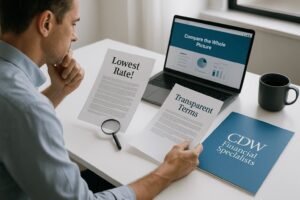 Man reviewing financial documents at desk