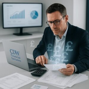 Man reviewing financial documents at desk