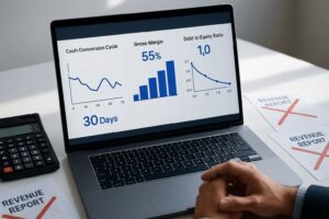 Business financial analysis on laptop screen