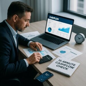 Man using calculator for cash flow analysis
