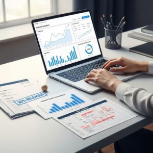 Business data review on a laptop