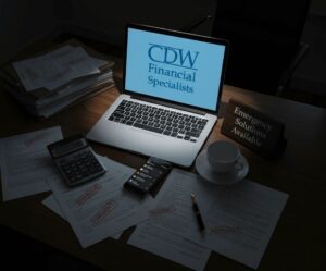 Calculator and documents on work desk