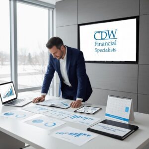 Professional reviewing financial reports on table