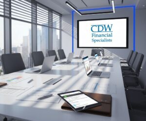 Modern office setup with financial documents