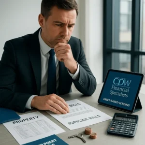 Man reviewing bills with calculator
