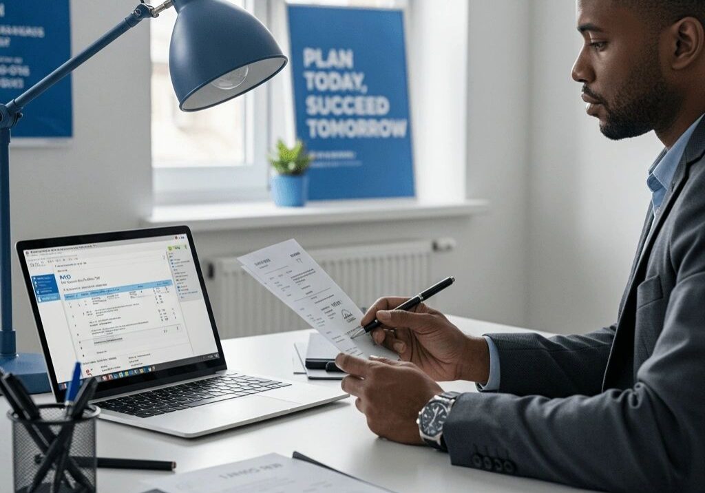 Man working at desk with laptop