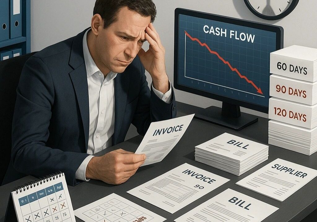 Concerned man with cash flow chart