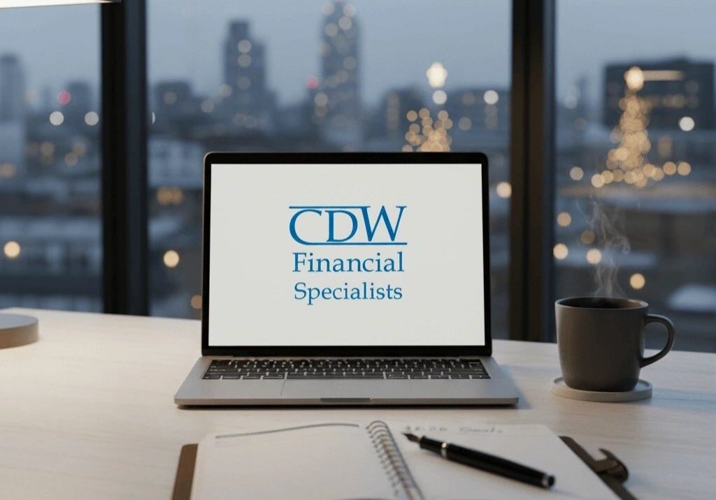 Laptop with CDW Financial Specialists logo