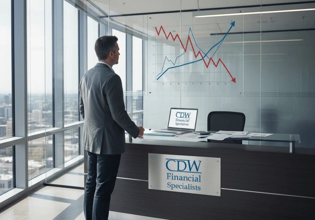Man observing charts on glass wall