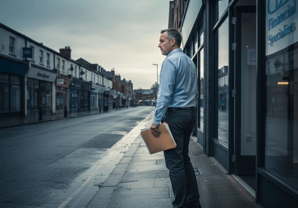 Man standing on empty street with folder