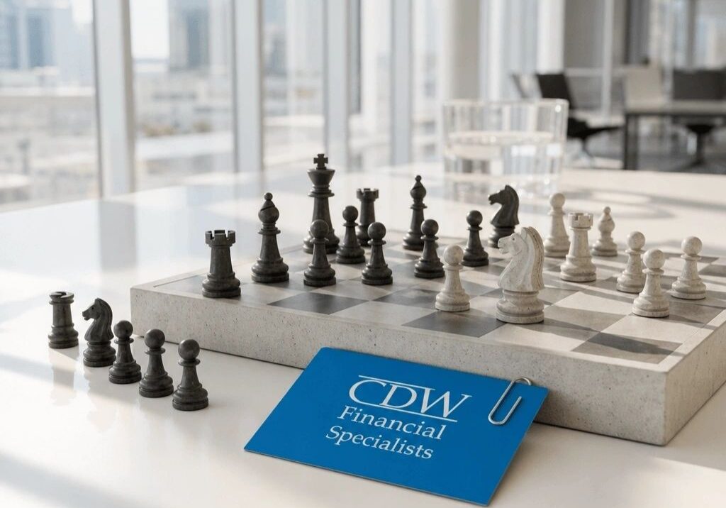 Business card beside chessboard