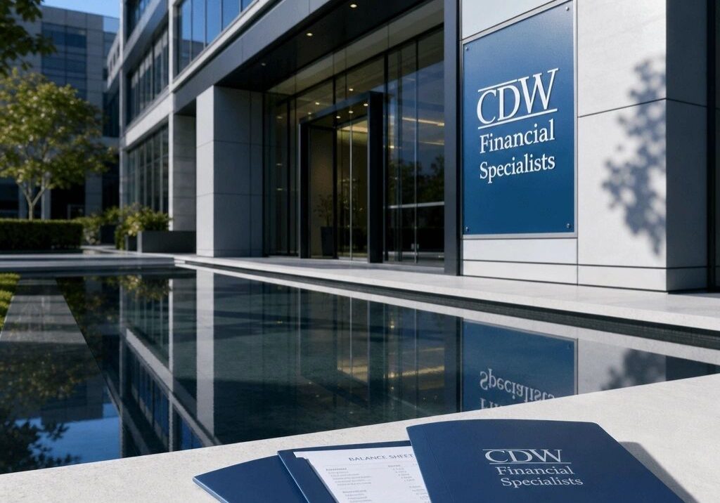 Financial firm entrance with logo sign