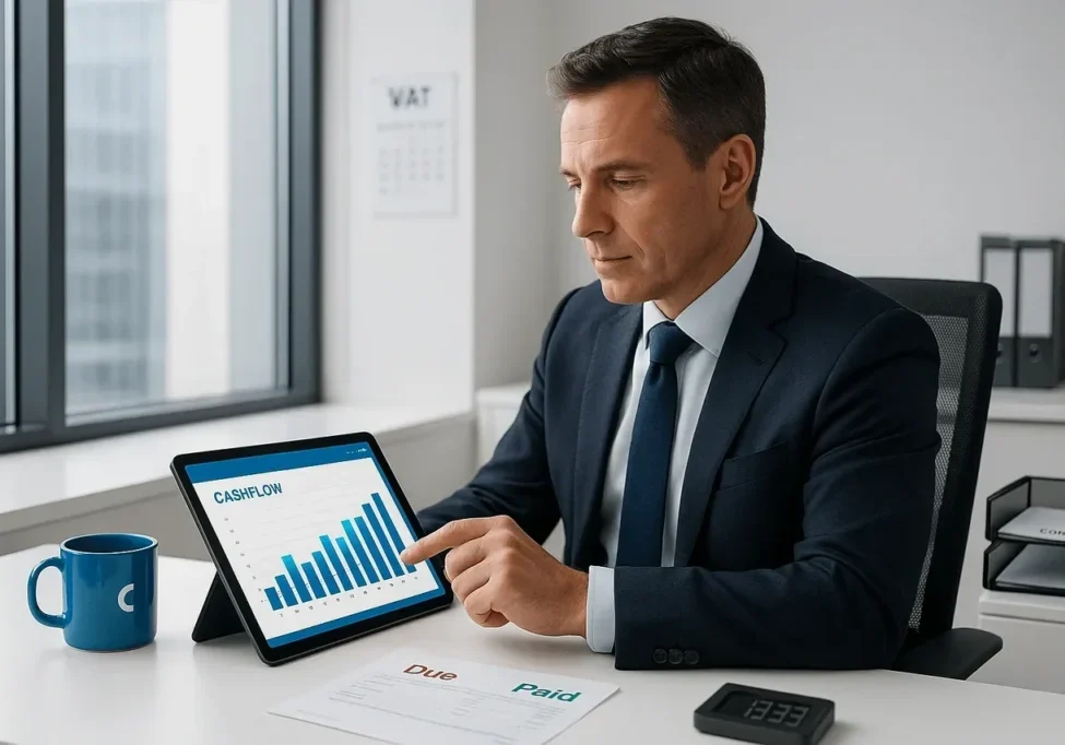 Professional examining tablet with financial charts